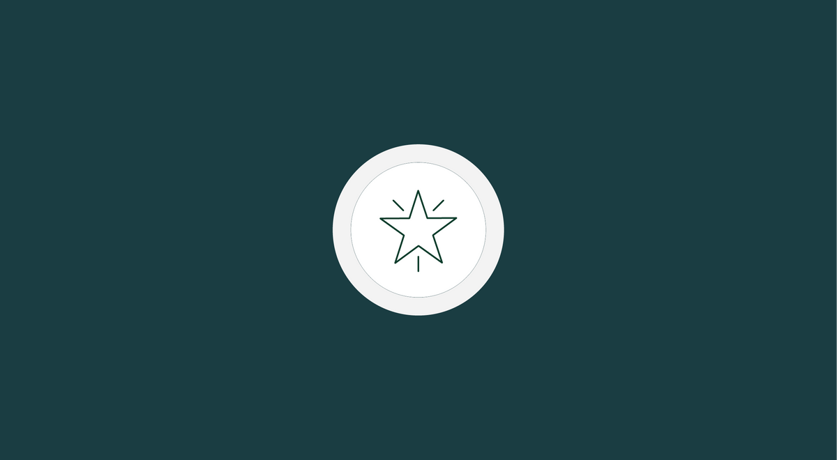 Minimalist white circle icon featuring a hand-drawn black outline of a star on a dark teal background.